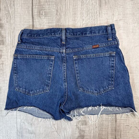 WMNS Rustler Cut of Denim Dark Wash Jean Short 33 Blue Cut-Off Cowgirl High Rise - Picture 2 of 7